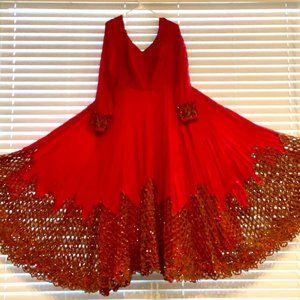 Red Gown With Handwork--SHOWSTOPPER OUTFIT!